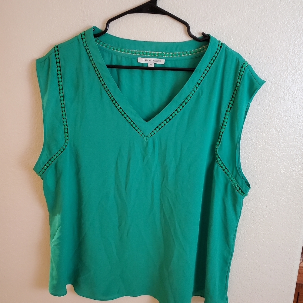 41 Hawthorn XXL Green Sleeveless Lace Crochet V-Neck Boho Tank Top Blouse